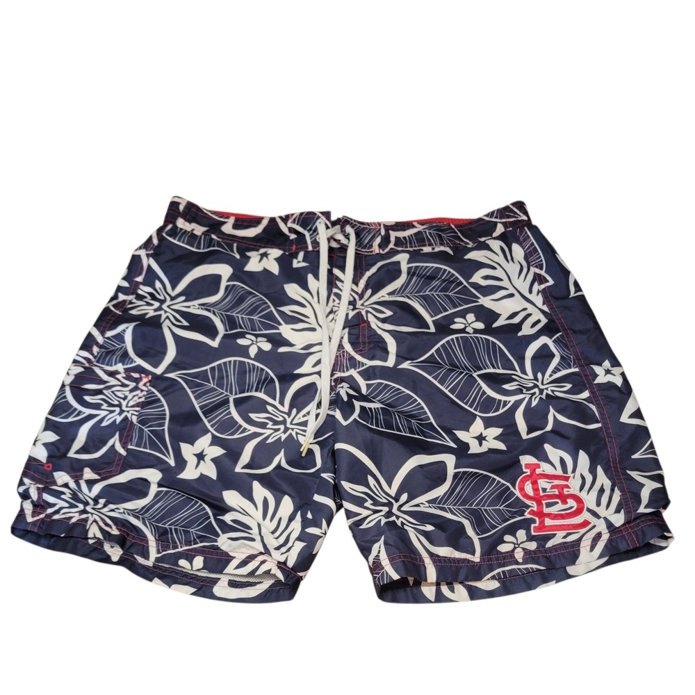 MLB St Louis Cardinals‎ Swim Trunks Mens XL Navy Blue Tropical Board Shorts C716